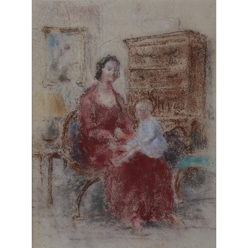 100 - Myles Tonks (1890 - 1960), portrait of woman and child, coloured pastels, 30cm x23cm, framed