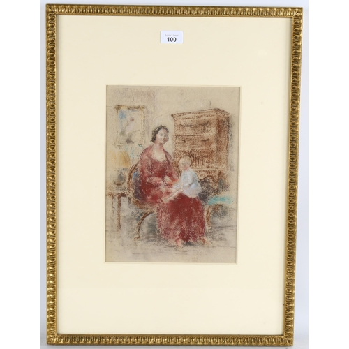 100 - Myles Tonks (1890 - 1960), portrait of woman and child, coloured pastels, 30cm x23cm, framed