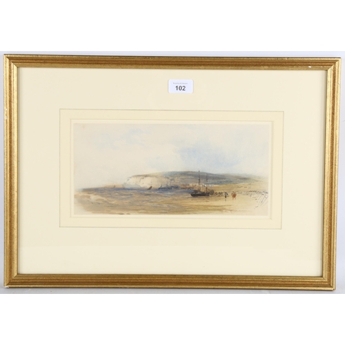 102 - William Callow (1812 - 1908), Shanklin, Isle of Wight, watercolour, 14cm x 30cm, framed