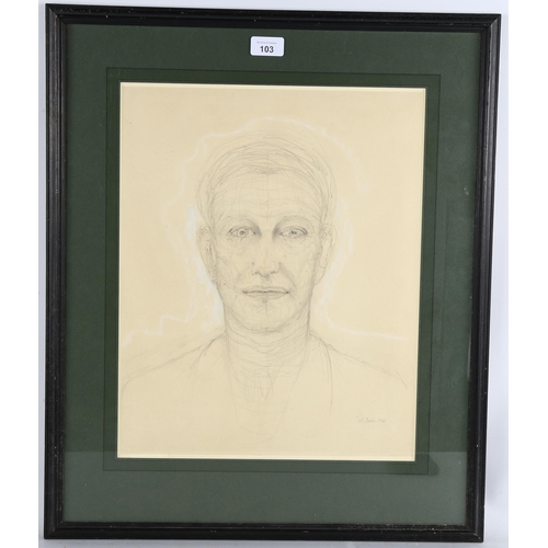 103 - John Davies (born 1946), head portrait of a man, pencil/chalk, signed and dated 1980, 43cm x 35cm, f... 