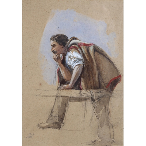 105 - Clarkson Stanfield (1793 - 1867), study of a workman, watercolour/pencil on brown paper, signed with... 