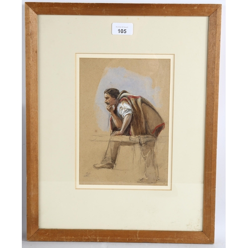 105 - Clarkson Stanfield (1793 - 1867), study of a workman, watercolour/pencil on brown paper, signed with... 