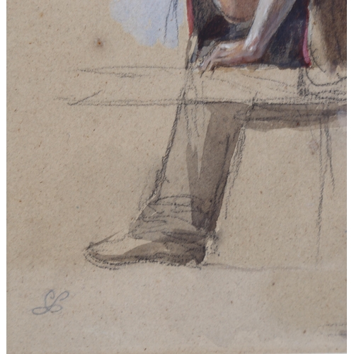 105 - Clarkson Stanfield (1793 - 1867), study of a workman, watercolour/pencil on brown paper, signed with... 