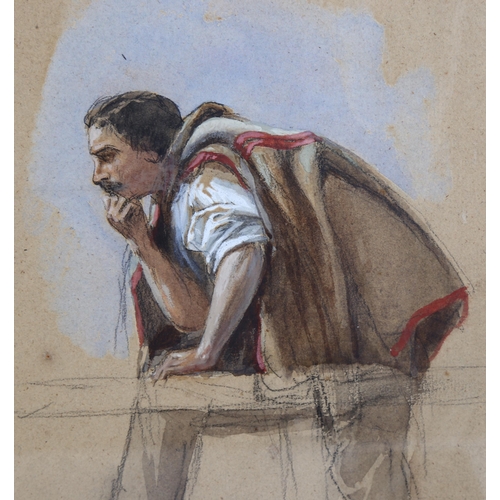 105 - Clarkson Stanfield (1793 - 1867), study of a workman, watercolour/pencil on brown paper, signed with... 