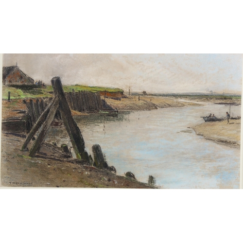 108 - Thomas Hammond (1854 - 1935), estuary at low tide, coloured pastels on paper, signed, 24cm x 40cm, f... 