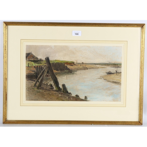 108 - Thomas Hammond (1854 - 1935), estuary at low tide, coloured pastels on paper, signed, 24cm x 40cm, f... 