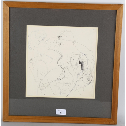 11 - Edward Burra (1905 - 1976), abstract figures, pen and ink on paper, inscribed verso from a 1970s ske... 