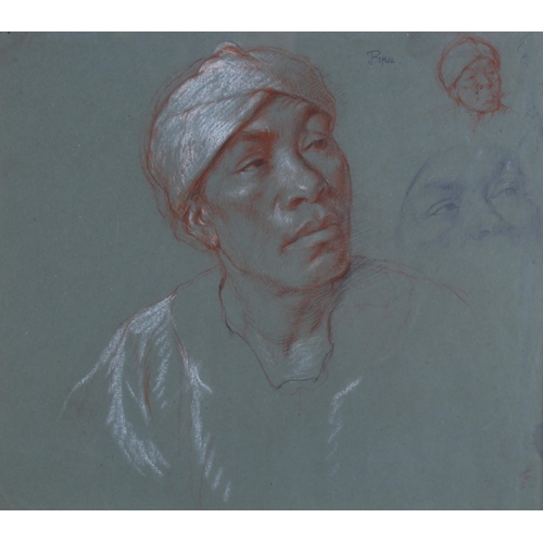 112 - Bernard Tozer Pike (1908 - 1996), portrait study of an Indian man, charcoal/chalk on green paper, si... 