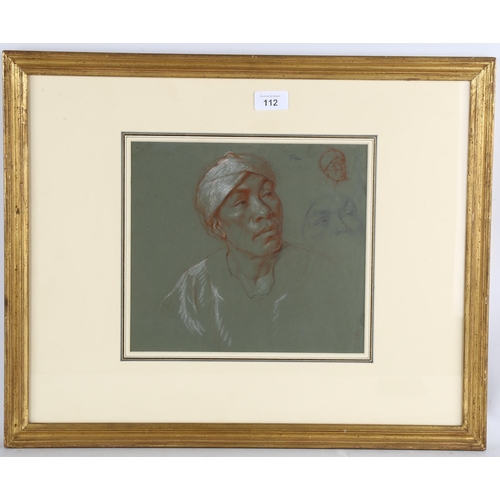 112 - Bernard Tozer Pike (1908 - 1996), portrait study of an Indian man, charcoal/chalk on green paper, si... 