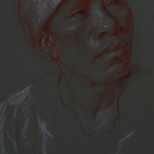 112 - Bernard Tozer Pike (1908 - 1996), portrait study of an Indian man, charcoal/chalk on green paper, si... 