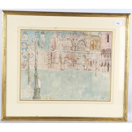 113 - Erik Smith RWS (1914 - 1973), St Mark's Square Venice, watercolour, signed and dated '67, 35cm x 45c... 