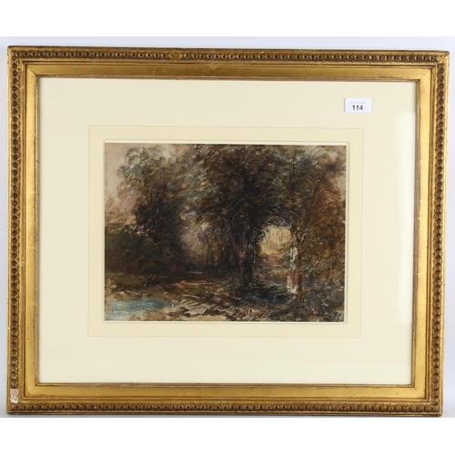 114 - David Cox (1783 - 1859), wall of Kenilworth Castle through the trees, watercolour, Exhibition label ... 