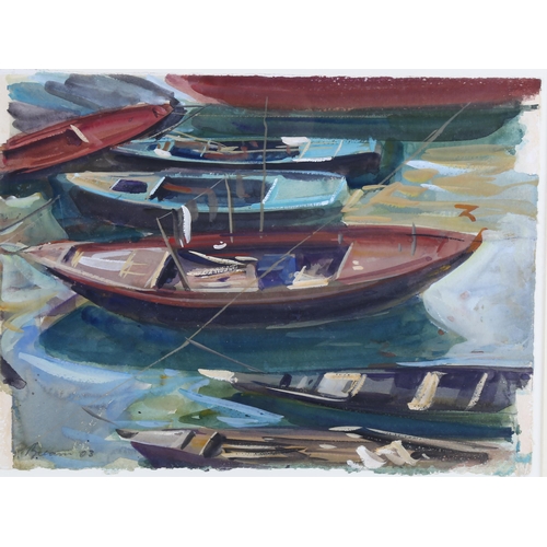 115 - Anthony Bream (born 1943), moored boats, watercolour, signed and dated '03, 28cm x 37cm, framed