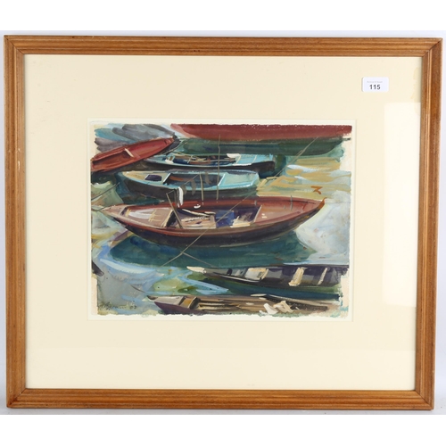 115 - Anthony Bream (born 1943), moored boats, watercolour, signed and dated '03, 28cm x 37cm, framed