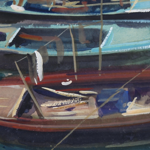 115 - Anthony Bream (born 1943), moored boats, watercolour, signed and dated '03, 28cm x 37cm, framed