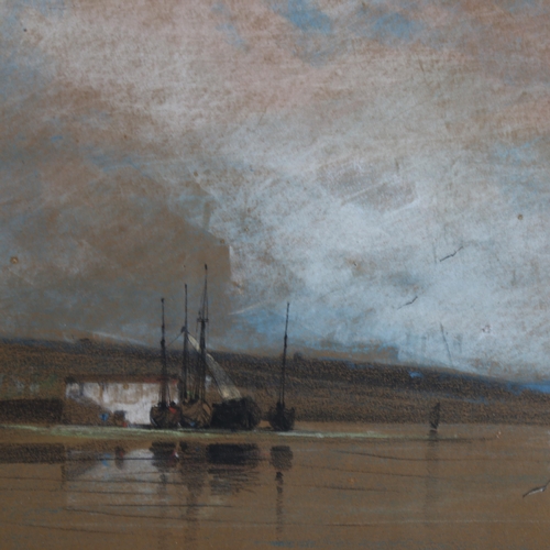 116 - Henry Bright (1810 - 1873), a coastal harbour, charcoal/watercolour on brown paper, signed with mono... 