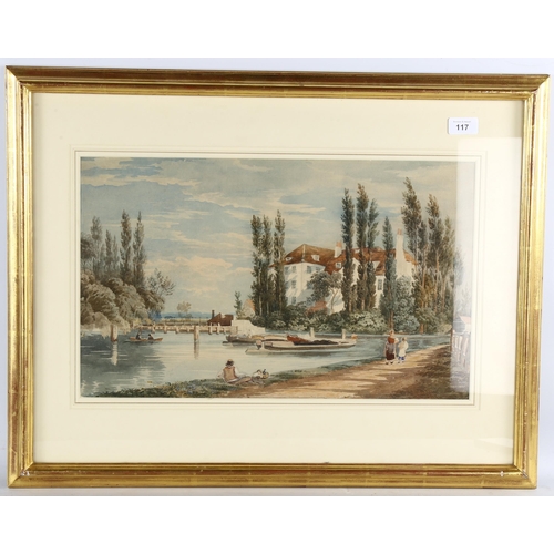 117 - John Varley OWS (1778 - 1842), barges by the Priory Mill at Ware on the River Lea, pencil/watercolou... 