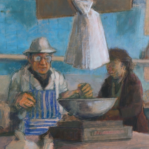 120 - Audrey Lanceman (born 1931), the grocer's shop, oil on board, signed, 50cm x 60cm, framed