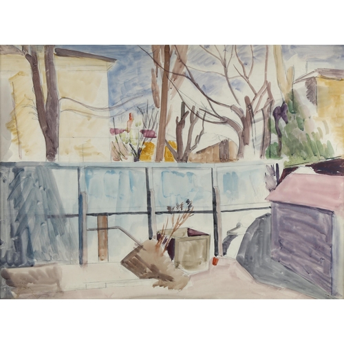 121 - Bernard Meninsky (1891 - 1950), back garden, signed, 47cm x 63cm, framed