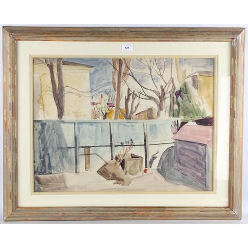 121 - Bernard Meninsky (1891 - 1950), back garden, signed, 47cm x 63cm, framed