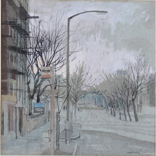 122 - Charlotte Halliday RWS (born 1935), Maida Vale bus stop, watercolour, signed and dated 1976, 18cm x ... 