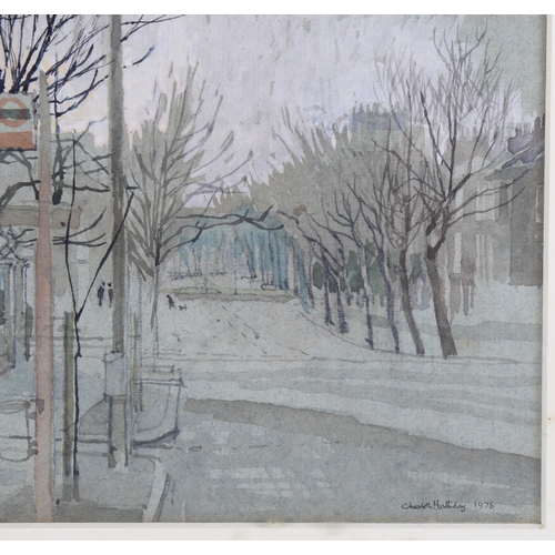 122 - Charlotte Halliday RWS (born 1935), Maida Vale bus stop, watercolour, signed and dated 1976, 18cm x ... 