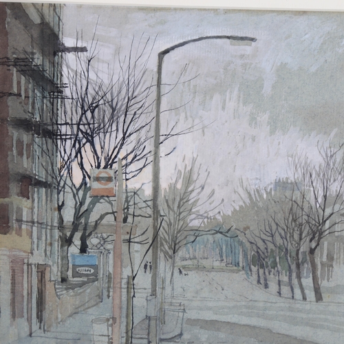 122 - Charlotte Halliday RWS (born 1935), Maida Vale bus stop, watercolour, signed and dated 1976, 18cm x ... 