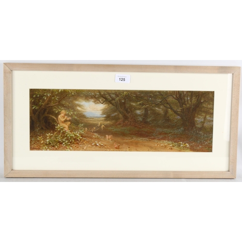 125 - Constance Phillott (1842 - 1931), nymph in woodland, watercolour, signed and dated 1895, 16cm x 47cm... 