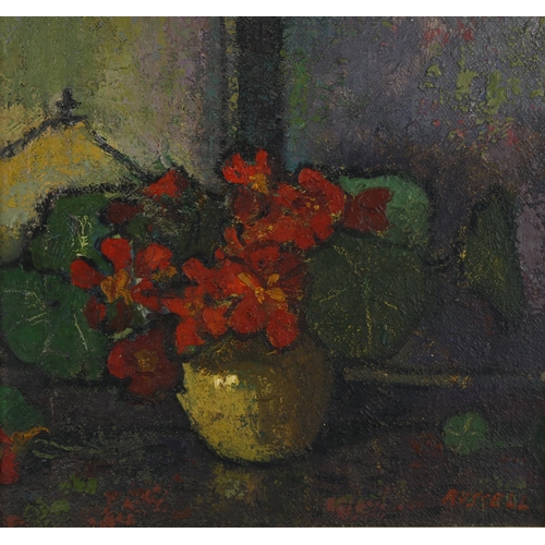 126 - Russell, still life nasturtiums circa 1930, oil on canvas, signed, 34cm x 36cm, framed