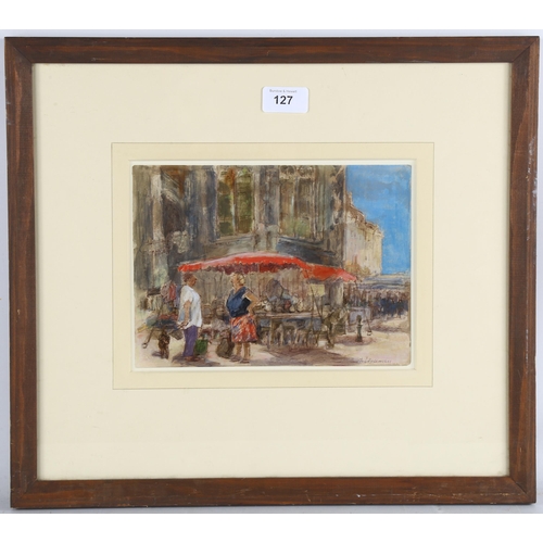 127 - Audrey Lanceman (born 1931), Place St Jacques Dieppe, watercolour, signed, 17cm x 23cm, framed