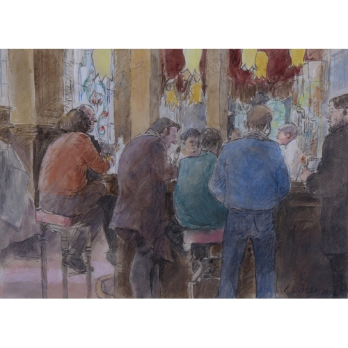 129 - Audrey Lanceman (born 1931), pub interior, watercolour, signed, 16cm x 23cm, framed