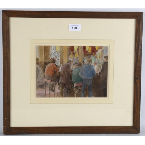 129 - Audrey Lanceman (born 1931), pub interior, watercolour, signed, 16cm x 23cm, framed