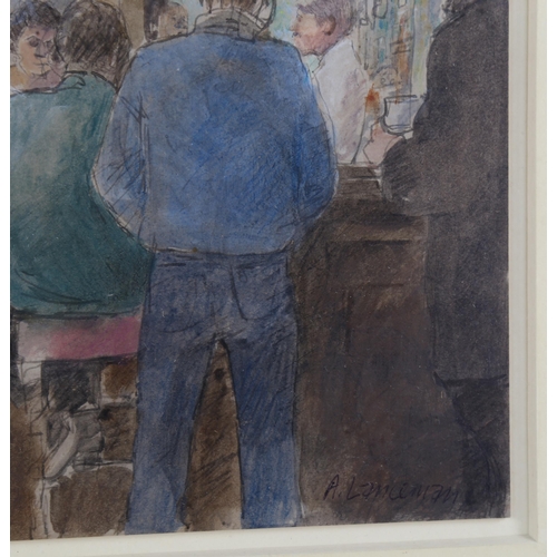 129 - Audrey Lanceman (born 1931), pub interior, watercolour, signed, 16cm x 23cm, framed