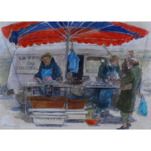 130 - Audrey Lanceman (born 1931), French market scene, watercolour, signed, 20cm x 28cm, framed