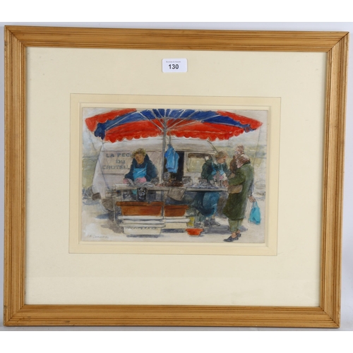 130 - Audrey Lanceman (born 1931), French market scene, watercolour, signed, 20cm x 28cm, framed