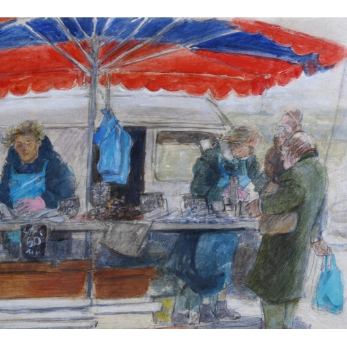 130 - Audrey Lanceman (born 1931), French market scene, watercolour, signed, 20cm x 28cm, framed