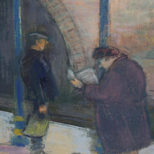 132 - Audrey Lanceman (born 1931), railway platform, oil on board, 41cm x 51cm, unframed