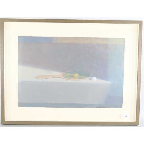 14 - David Tindle (born 1932), still life, watercolour gouache on paper, signed and dated '01, 32cm x 49c... 