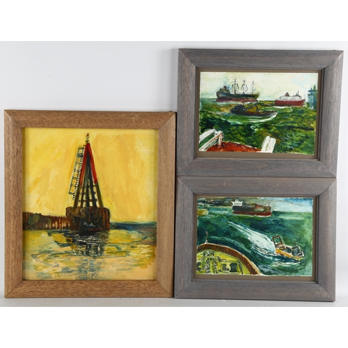 142 - Chris Chasey, 3 marine studies, oils on paper, largest 37cm x 37cm, framed (3)