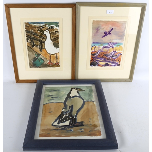 143 - Michael Davies (born 1947), gulls, 3 watercolours on paper, 28cm x 18cm, framed (3)