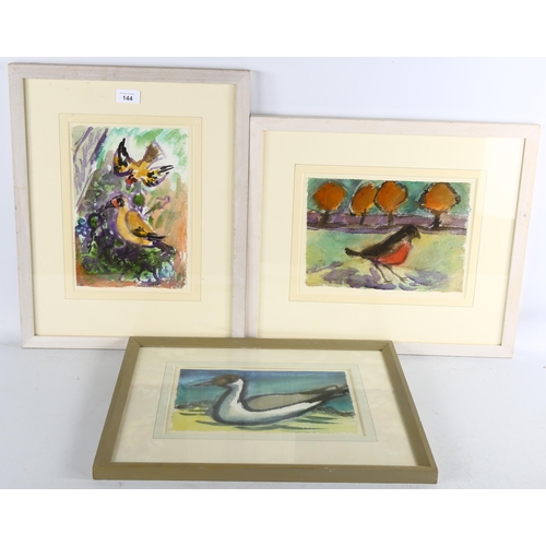 144 - Michael Davies (born 1947), garden birds, 3 watercolours on paper, 28cm x 18cm, framed (3)