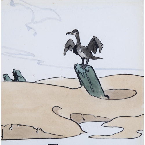 148 - Richard Talbot Kelly (1896 - 1971), cormorants, watercolour, signed with monogram, 20cm x 14cm, fram... 