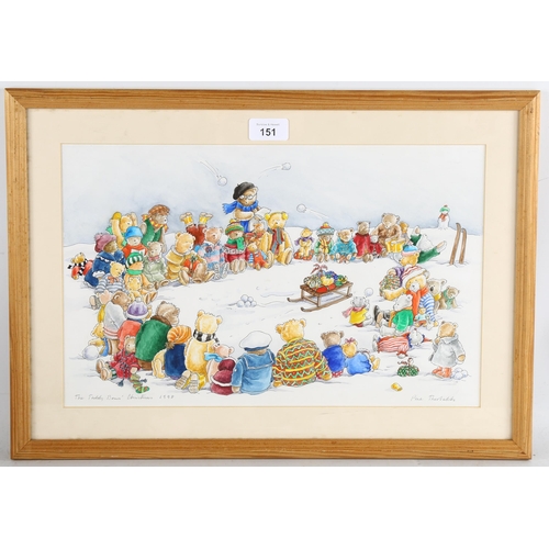 151 - Prue Theobalds, The Teddy Bears' Christmas, original watercolour illustration, signed and dated 1998... 