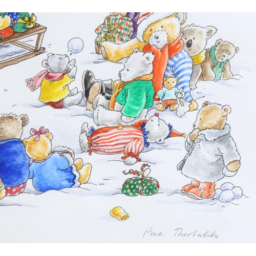 151 - Prue Theobalds, The Teddy Bears' Christmas, original watercolour illustration, signed and dated 1998... 