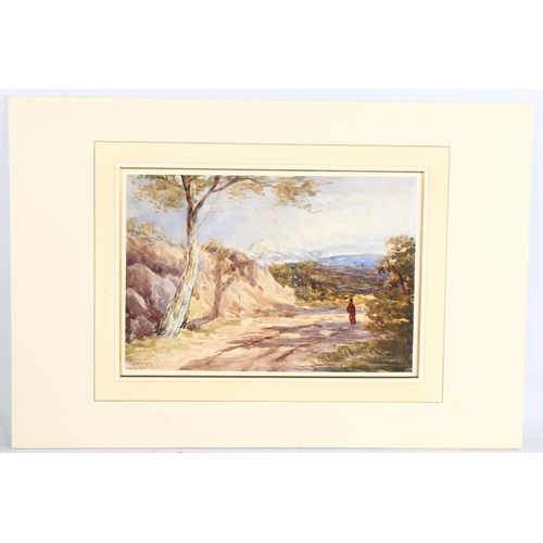 153 - David Cox (1783 - 1859), traveller on a mountain road, watercolour, signed, 17cm x 24cm, mounted