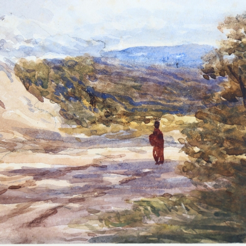 153 - David Cox (1783 - 1859), traveller on a mountain road, watercolour, signed, 17cm x 24cm, mounted