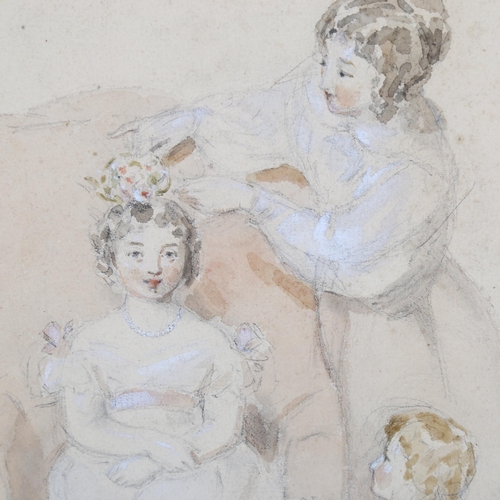 155 - William Hilton RA (1786 - 1839), girl having her hair dressed with flowers by her mother and sisters... 