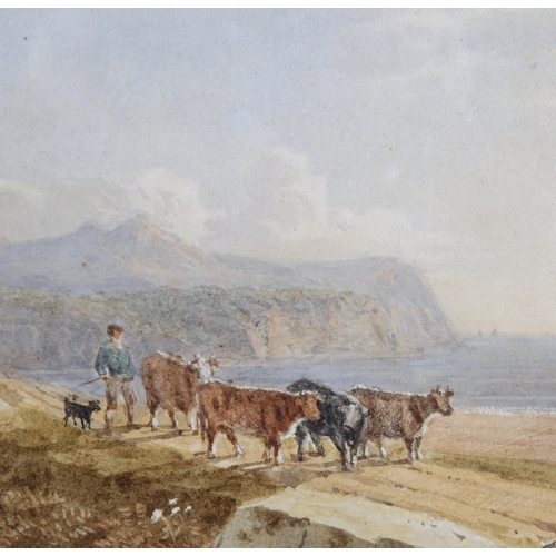 156 - George Barret (1767 - 1842), returning home, watercolour, 13cm x 19cm, framed