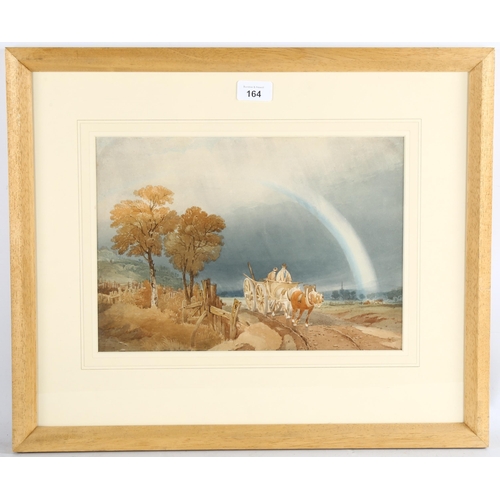 164 - 19th century Bristol School, farm cart and rainbow, watercolour, unsigned, 24cm x 33cm, framed