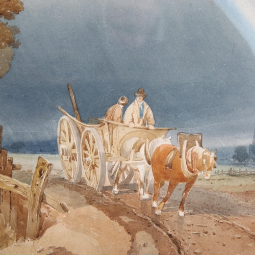 164 - 19th century Bristol School, farm cart and rainbow, watercolour, unsigned, 24cm x 33cm, framed